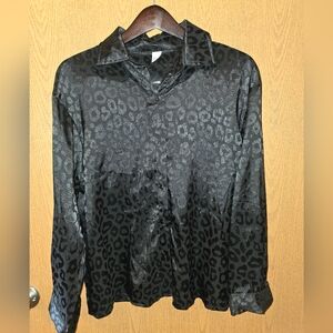 Women's Black Leopard Print Button-up